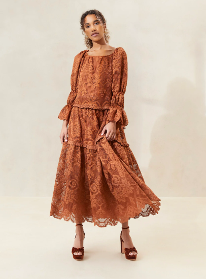 Loeffler Randall's Antoinette Terracotta Tiered Lace Dress